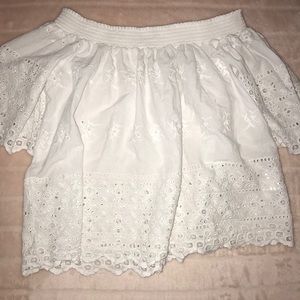 Cropped lace off the shoulder shirt